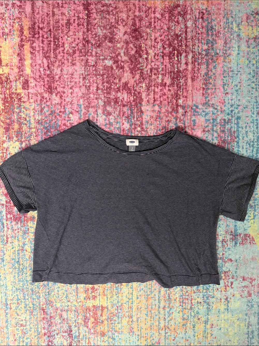 Striped Boxy Short Sleeve Top - Navy/White